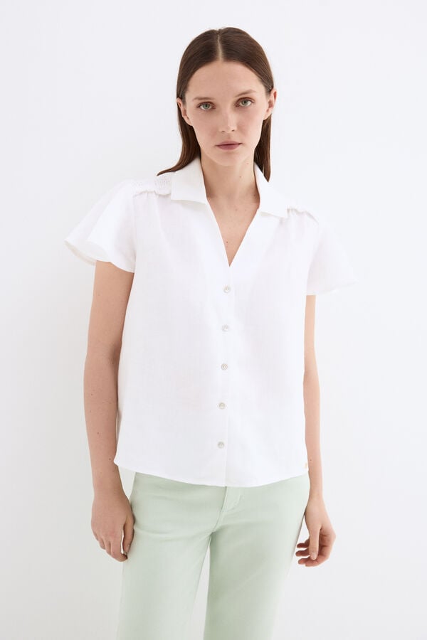 Pedro del Hierro Linen short sleeve blouse White