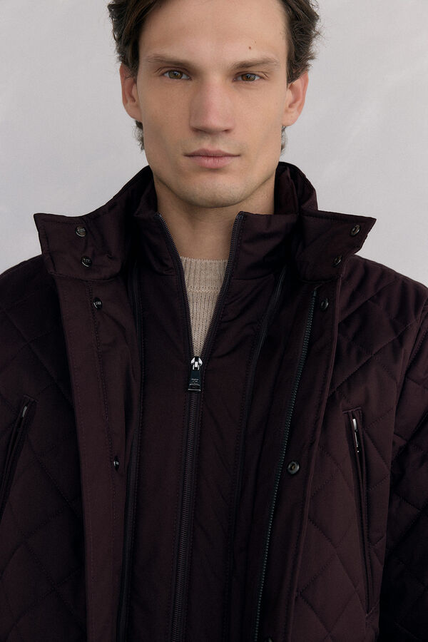 Pedro del Hierro Diamond-patterned quilted jacket Burgundy