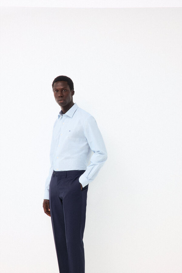 Pedro del Hierro Striped non-iron + anti-stain slim fit dress shirt Blue