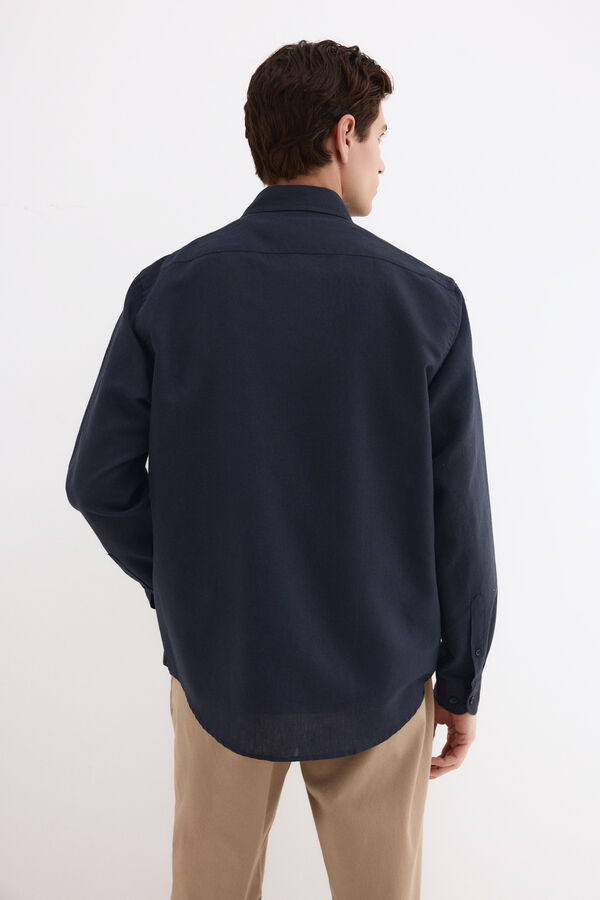 Pedro del Hierro Camisa lino bolsillos Azul