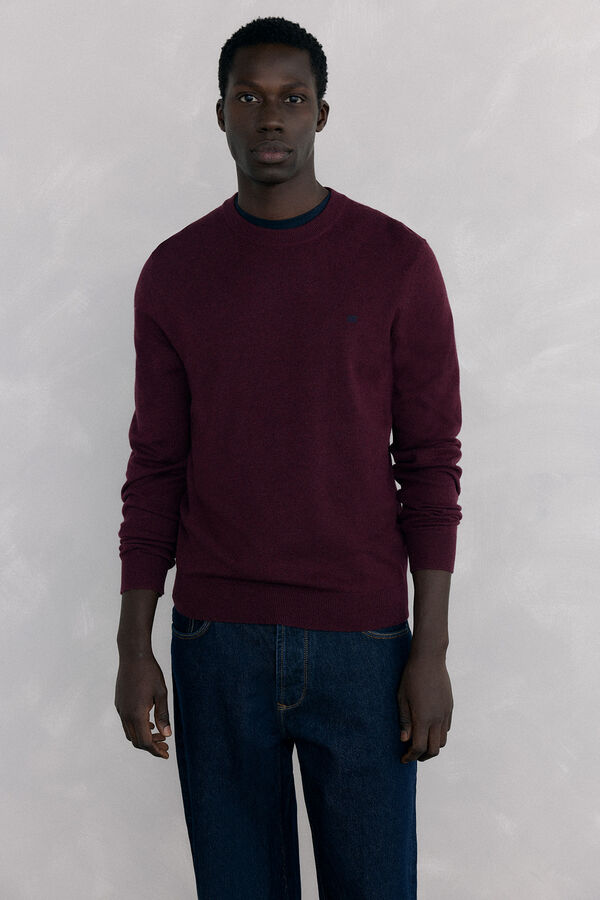 Pedro del Hierro Merino wool and cashmere crew neck sweater Burgundy