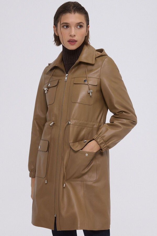 Pedro del Hierro Leather parka Brown