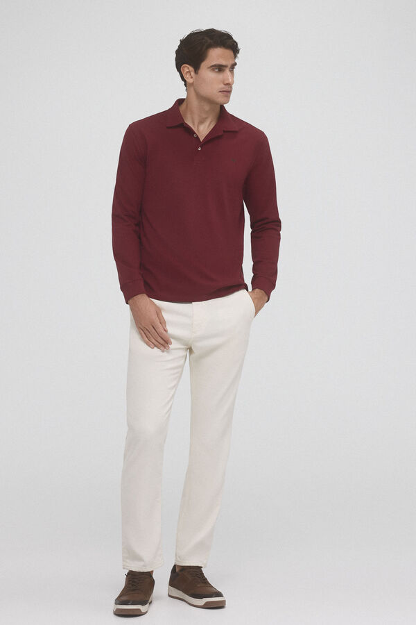 Pedro del Hierro Basic piqué long sleeve polo shirt shirt Burgundy