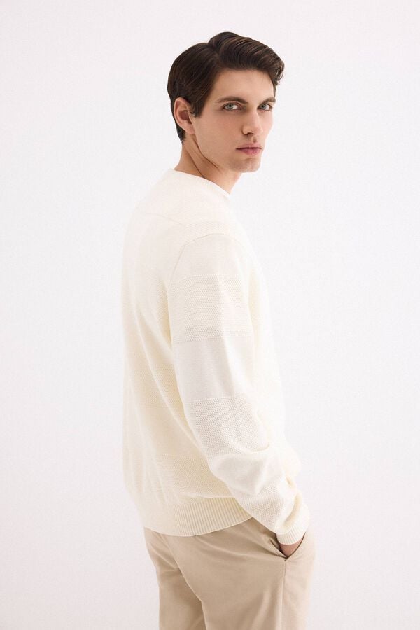 Pedro del Hierro Cotton textured round neck jumper Ecru