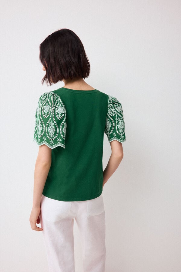 Pedro del Hierro T-shirt manga com folho bordado Verde