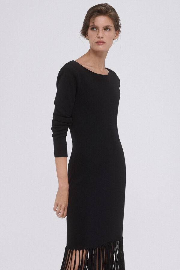 Pedro del Hierro Vestido tricot com franjas Preto