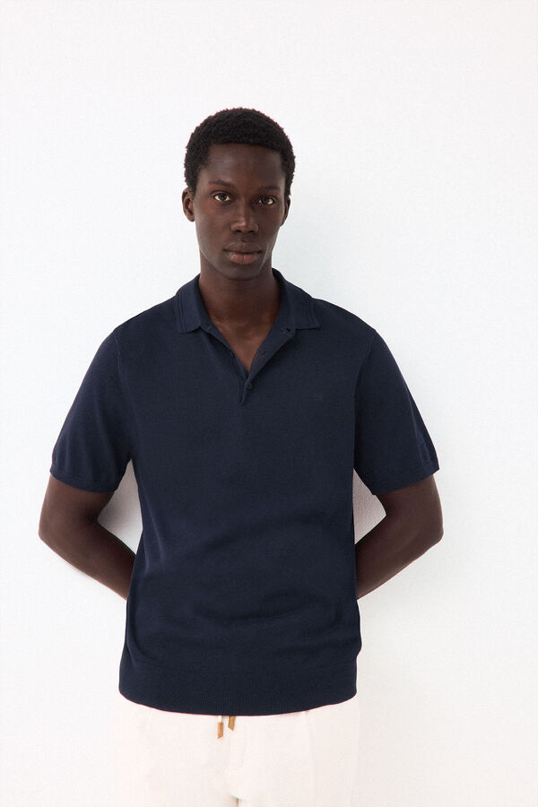 Pedro del Hierro Cotton premium knit polo shirt Blue
