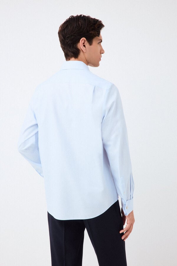 Pedro del Hierro Camisa de vestir lisa non iron + antimanchas punho duplo Azul