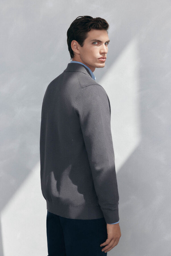 Pedro del Hierro Cotton jersey-knit cardigan polo shirt neck buttons Grey