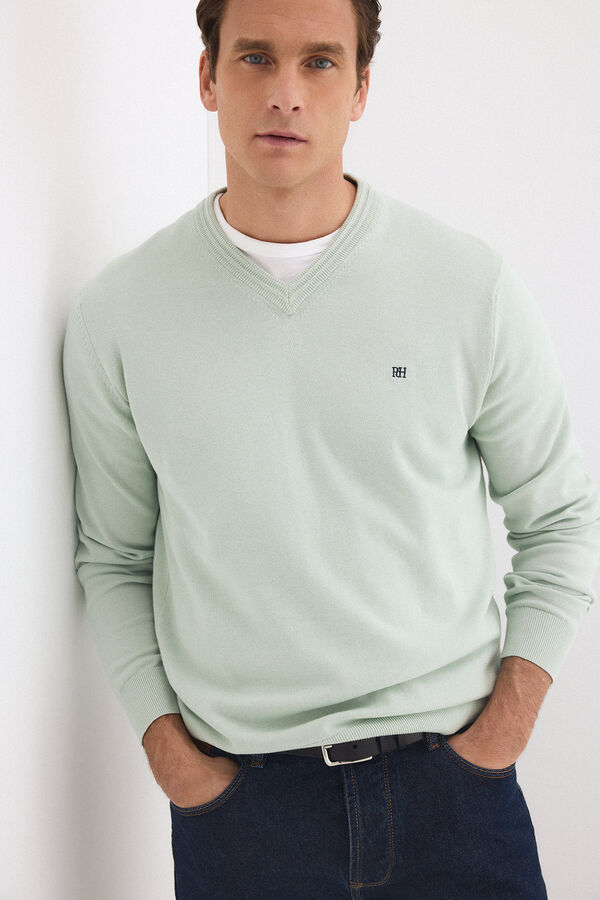 Pedro del Hierro Jersey punto algod&oacute;n premium cuello pico Verde