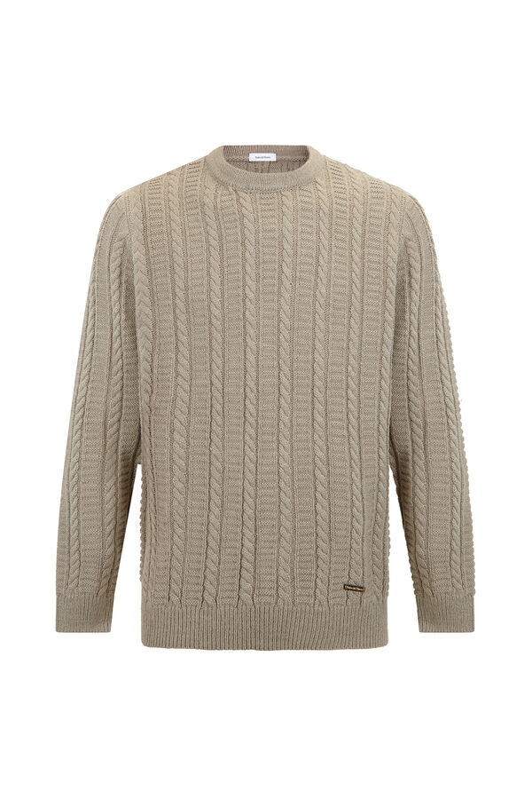 Pedro del Hierro Cable knit wool round neck jumper Green