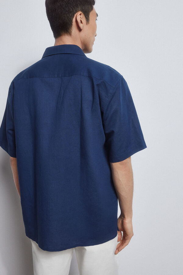 Pedro del Hierro Short-sleeved camp collar shirt Blue