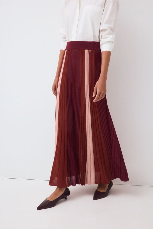 Pedro del Hierro Saia de malha plissada lurex tricolor Bordeaux