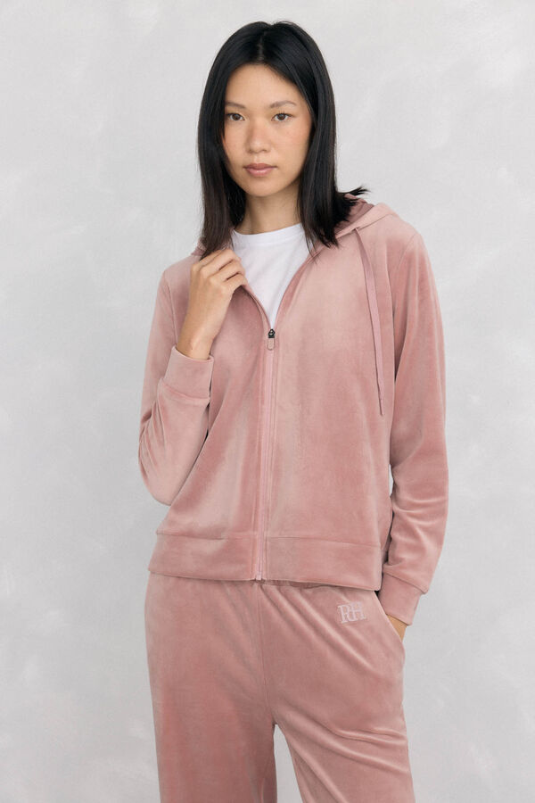 Pedro del Hierro velvet hood activewear sweatshirt Pink