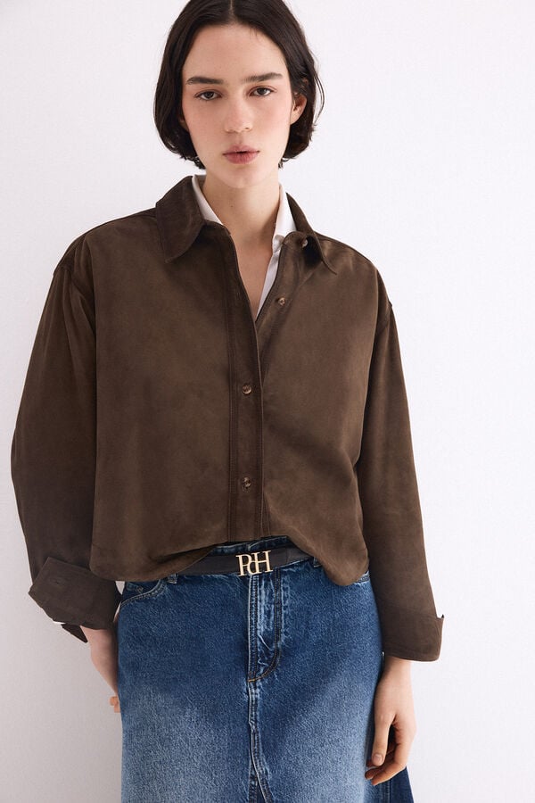 Pedro del Hierro Suede cropped jacket Green
