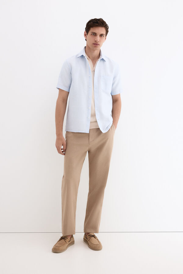 Pedro del Hierro Linen cotton plain shirt Blue