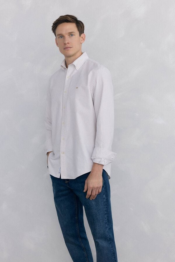 Pedro del Hierro Iconic candela striped Oxford shirt Beige