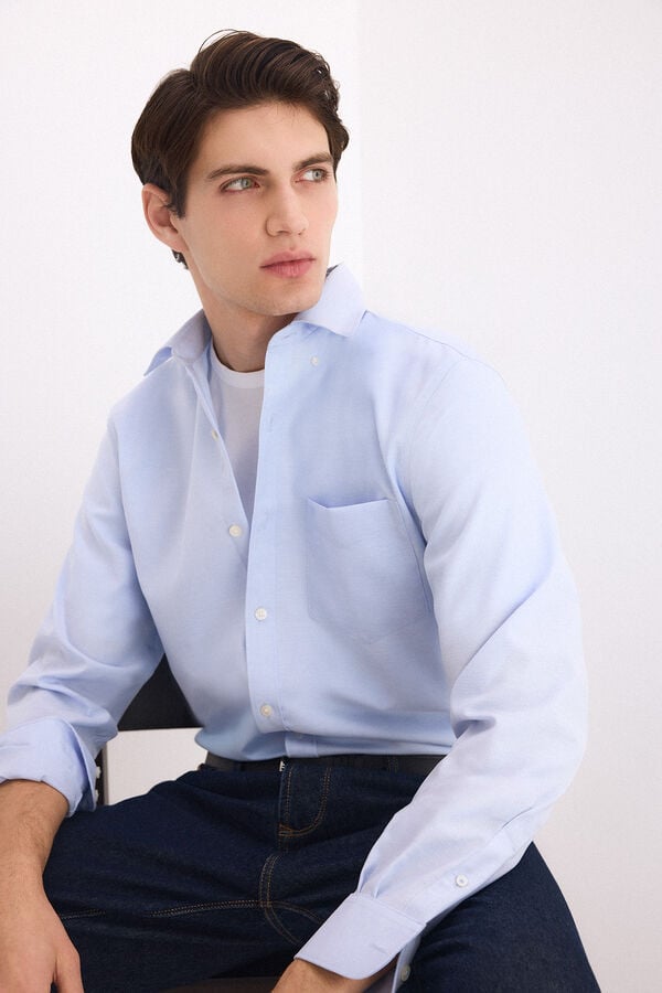 Pedro del Hierro Non-iron plain Oxford shirt Blue