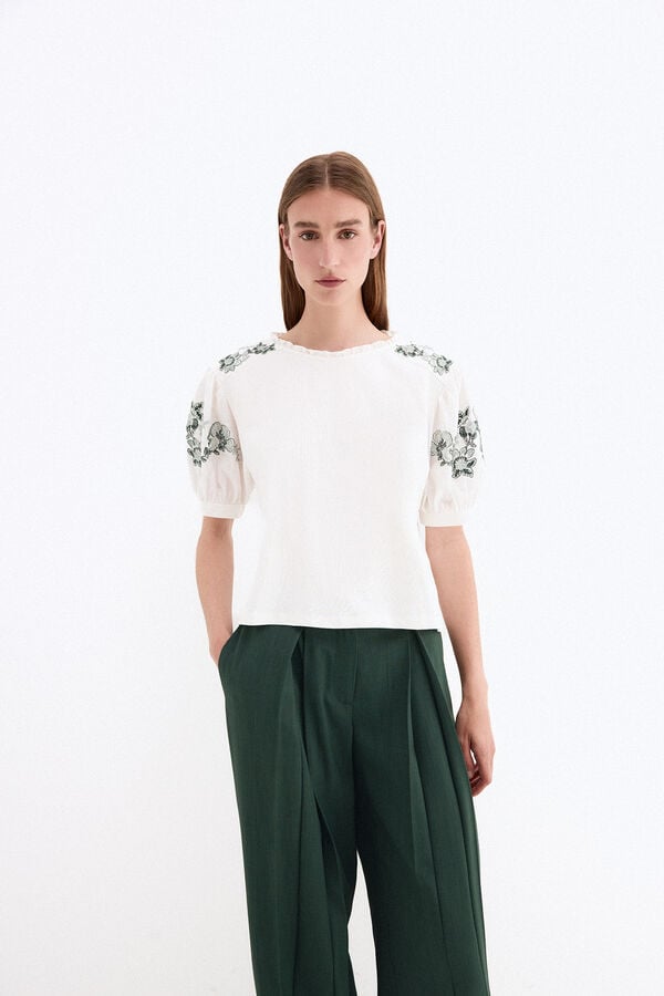 Pedro del Hierro T-shirt combinada com bordados Branco