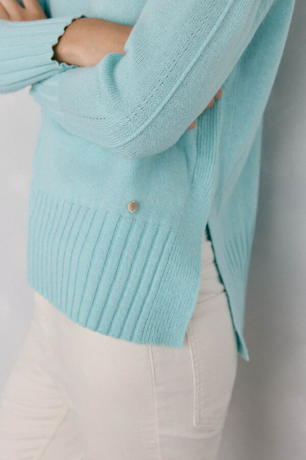 Pedro del Hierro wool neck sweater with center seam Turquoise