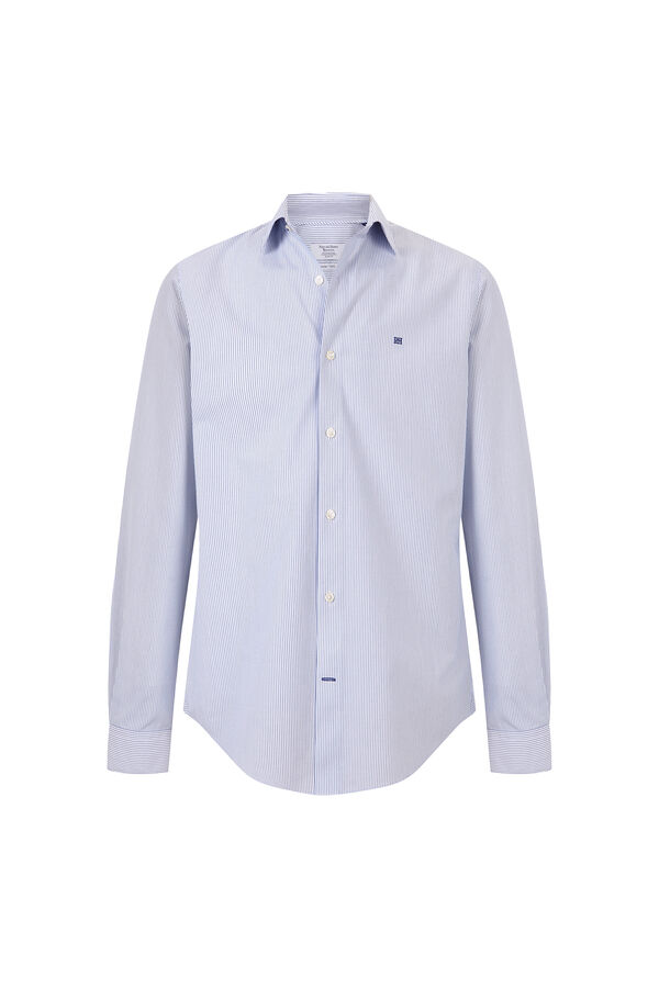 Pedro del Hierro Striped non-iron + anti-stain slim fit dress shirt Blue