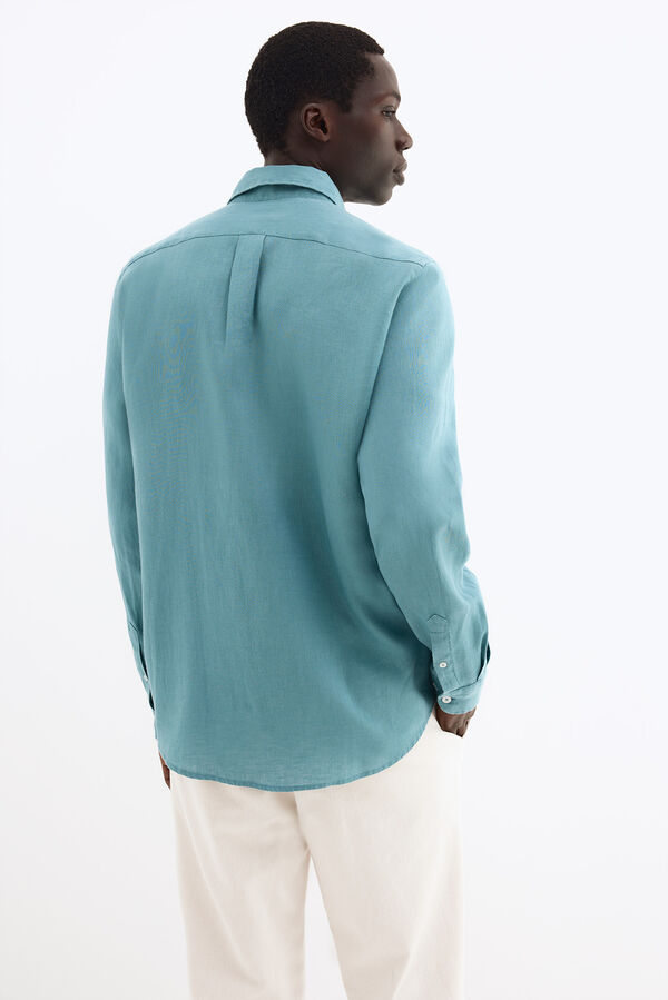 Pedro del Hierro Plain linen shirt Turquoise