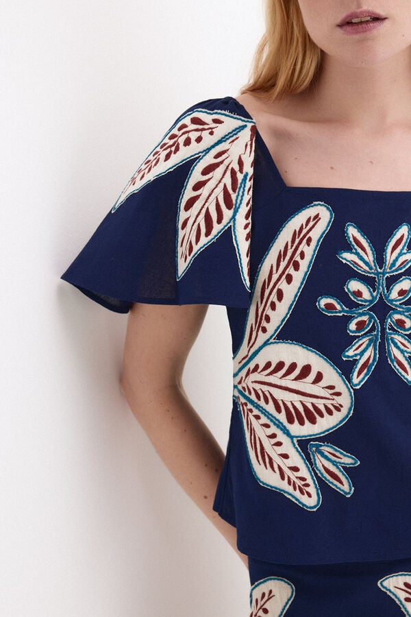 Pedro del Hierro Embroidered top Blue