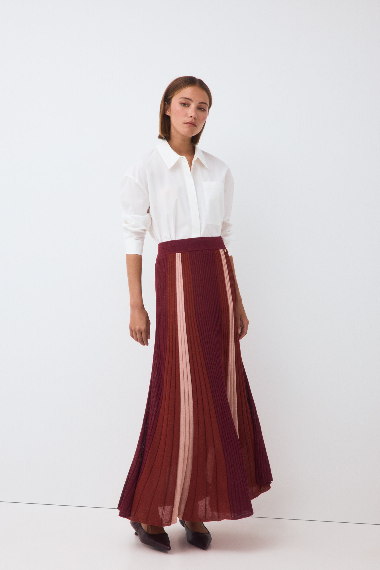 Pedro del Hierro Saia de malha plissada lurex tricolor