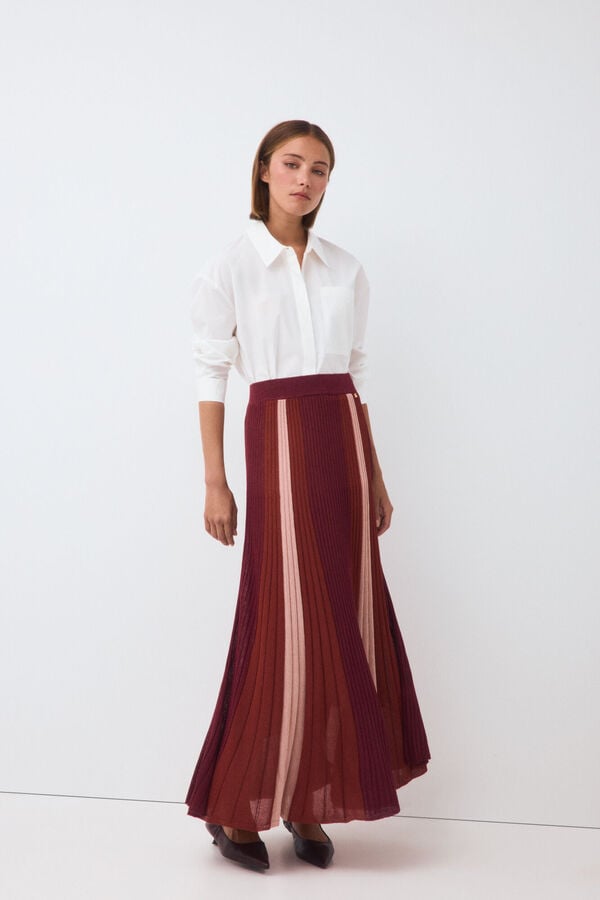 Pedro del Hierro Saia de malha plissada lurex tricolor Bordeaux
