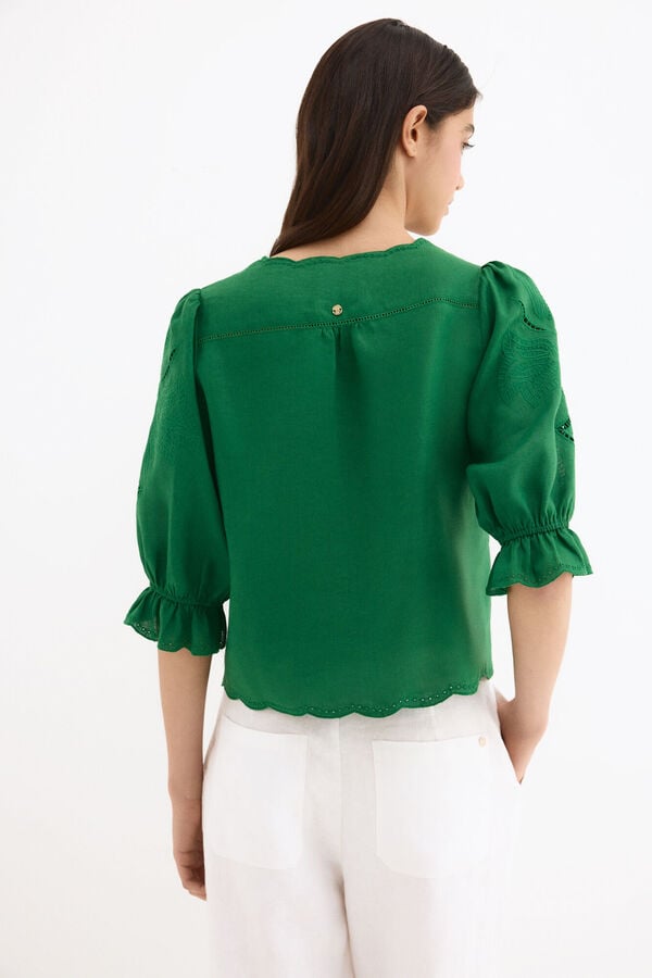Pedro del Hierro Embroidered linen blouse Green