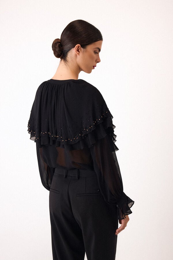 Pedro del Hierro Embroidered cape blouse Black