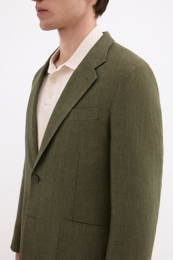 Pedro del Hierro Linen herringbone blazer Green