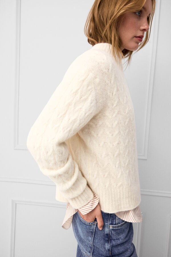 TFP by Tamara Falc&oacute; Mini cross-knit cropped jumper Ecru