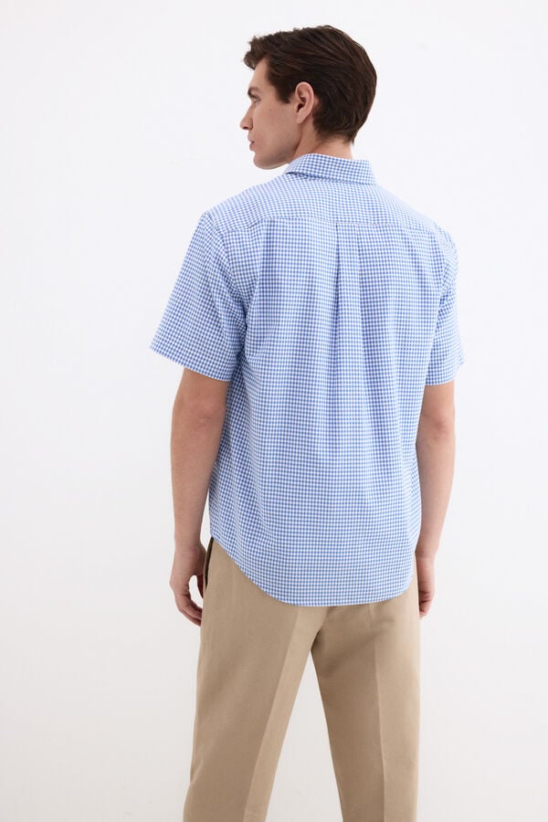 Pedro del Hierro Non iron plaid short sleeve shirt Blue