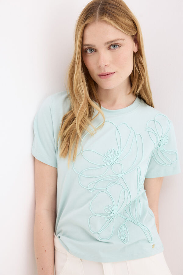 Pedro del Hierro Embroidered cord short sleeve T-shirt Turquoise