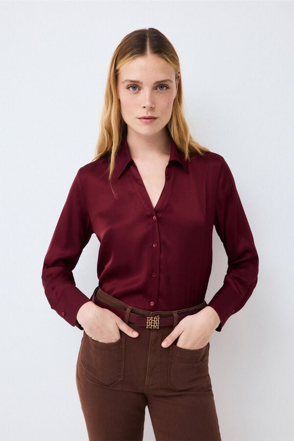 Pedro del Hierro Satin-finish basic shirt Burgundy