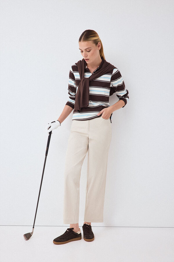 Pedro del Hierro Striped long sleeve polo shirt Brown