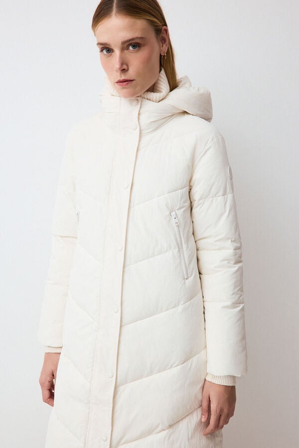 Pedro del Hierro Puffer long parka with hood Ecru