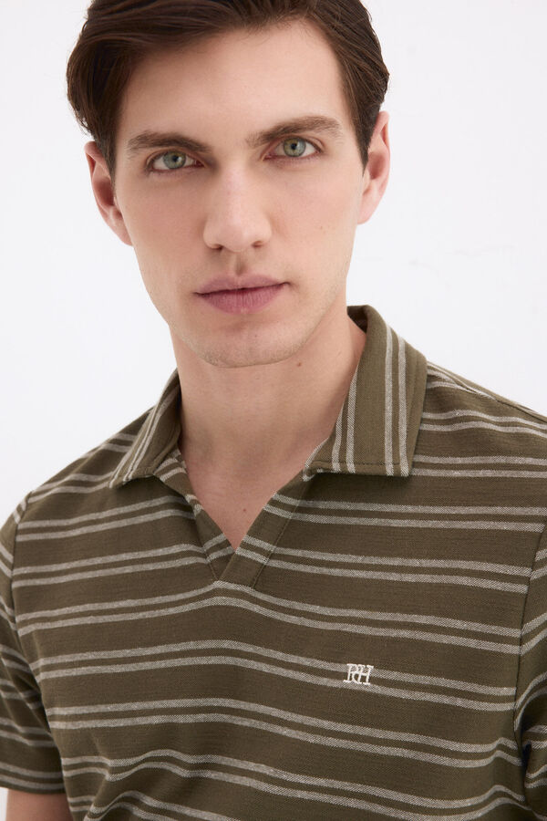 Pedro del Hierro Striped rustic polo shirt Green