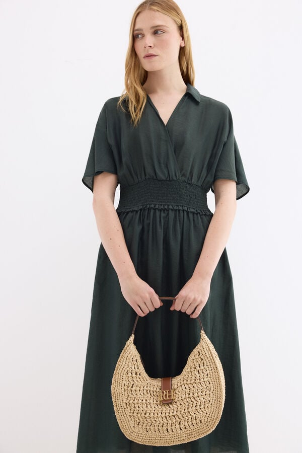 Pedro del Hierro Mala de ombro com logo efeito r&aacute;fia Ecru