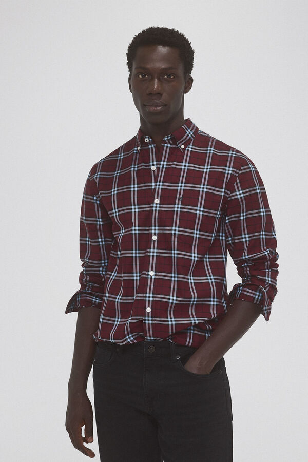 Pedro del Hierro Non-iron twill check shirt Burgundy