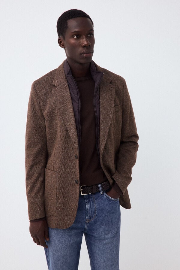 Pedro del Hierro Herringbone knit blazer Brown
