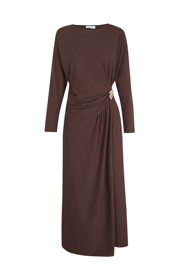 Pedro del Hierro Vestido circular midi com broche dourado Marrom