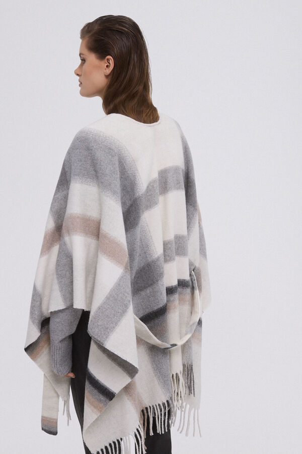 Pedro del Hierro Poncho xadrez com franjas e cinto Cizento