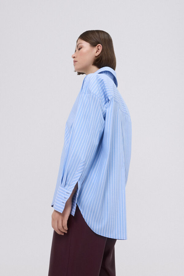 Pedro del Hierro Long striped poplin shirt Blue