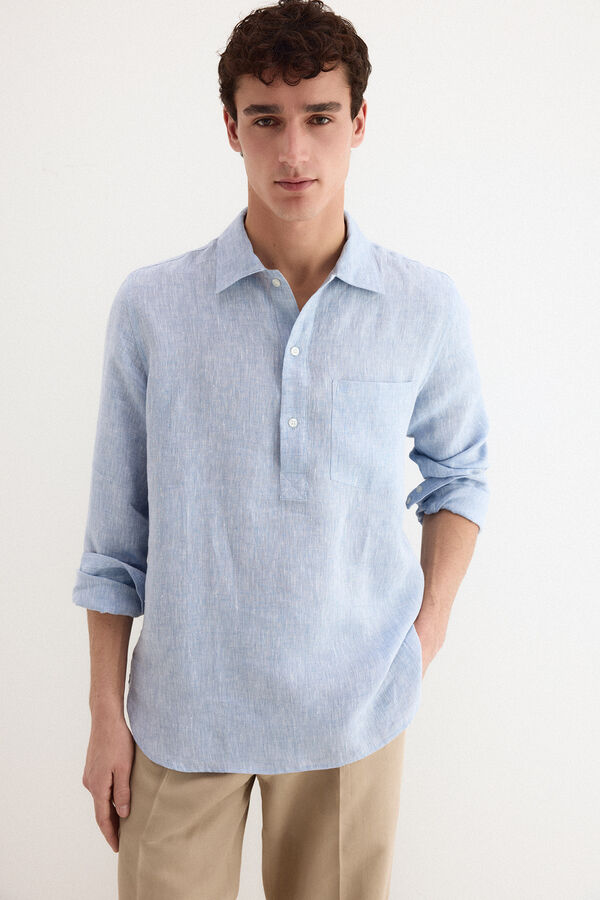 Pedro del Hierro Plain linen T-shirt Blue