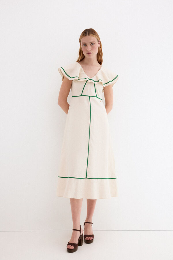 Pedro del Hierro Vestido lino detalle contrastes Crudo