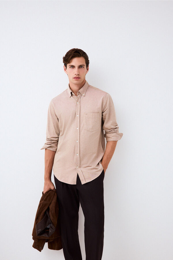 Pedro del Hierro Plain jersey-knit shirt Beige