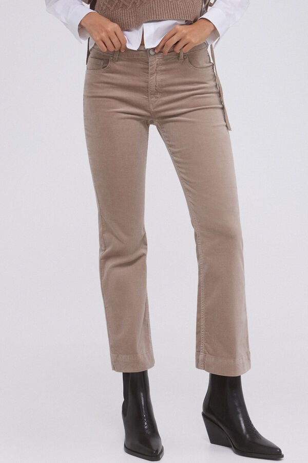 Pedro del Hierro Pantalón flare cropped terciopelo Gris