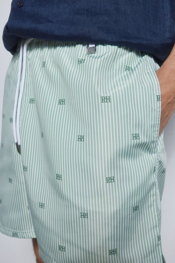Pedro del Hierro Striped PdH logo print swim shorts Green